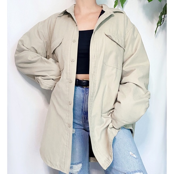 Vintage Oversized Neutral Beige Cozy Quilted Button Down Jacket - Picture 3 of 8